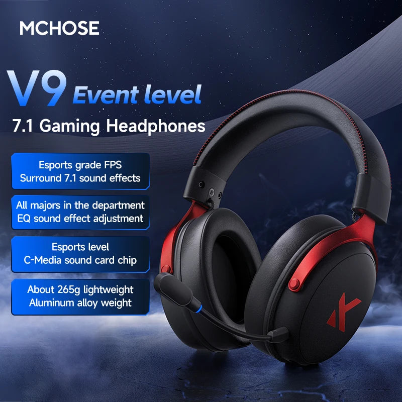 MCHOSE V9 PRO 7.1 Headphones Tri-Mode BT Wireless Low-Latency Gaming E-Sports Headset With Noise Reduction Mic For PC PS4 PS5