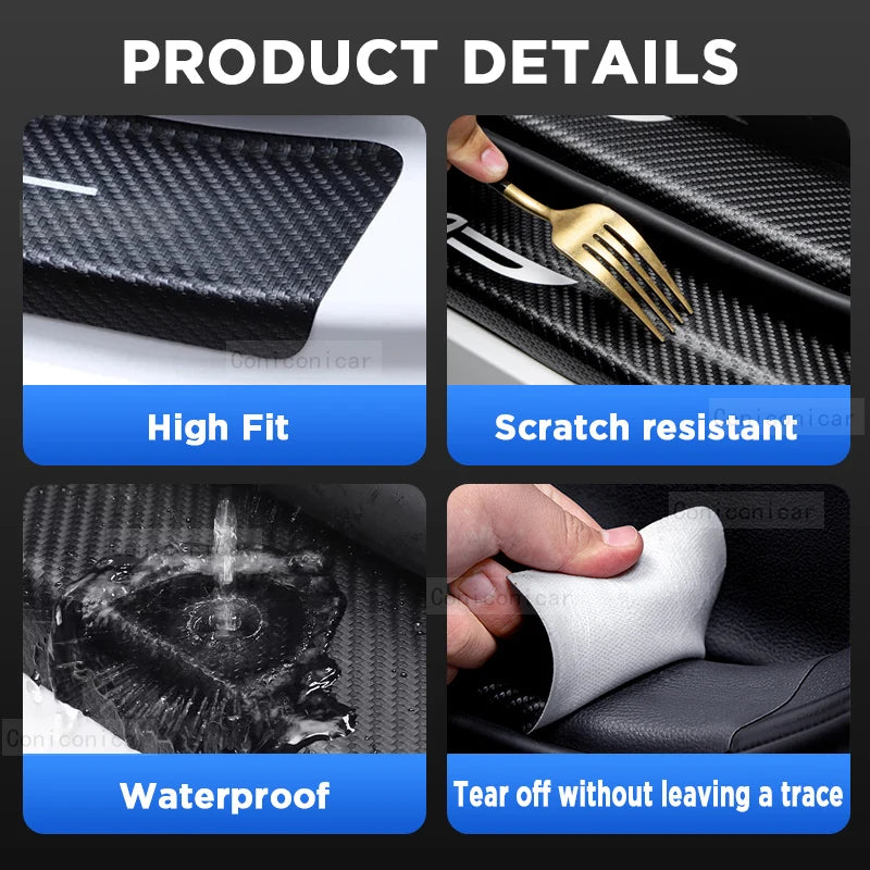 For BYD Song Plus EV DM 2022-2024 Auto Tailgate Guard Door Sill Pedal Carbon Fibre Texture Accessories Leather PU Car Sticker