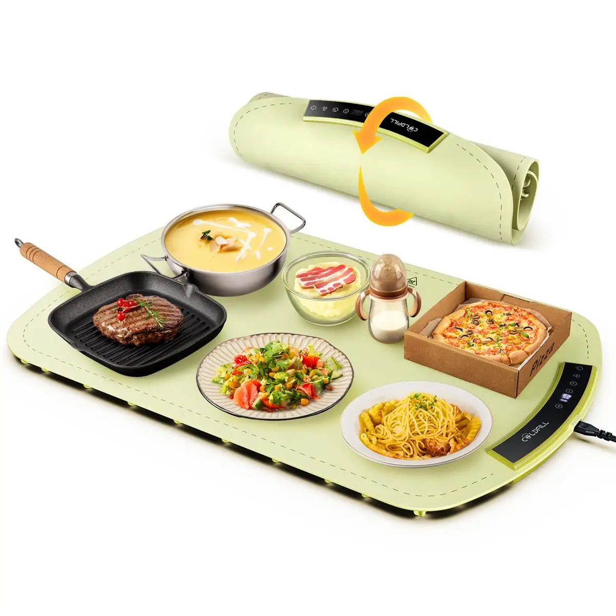 Electric Food Warming Tray Foldable Mat 8 TEMP Setting, Full-surface Heat in 5s Easy to Clean Nano-Material for Parties Family