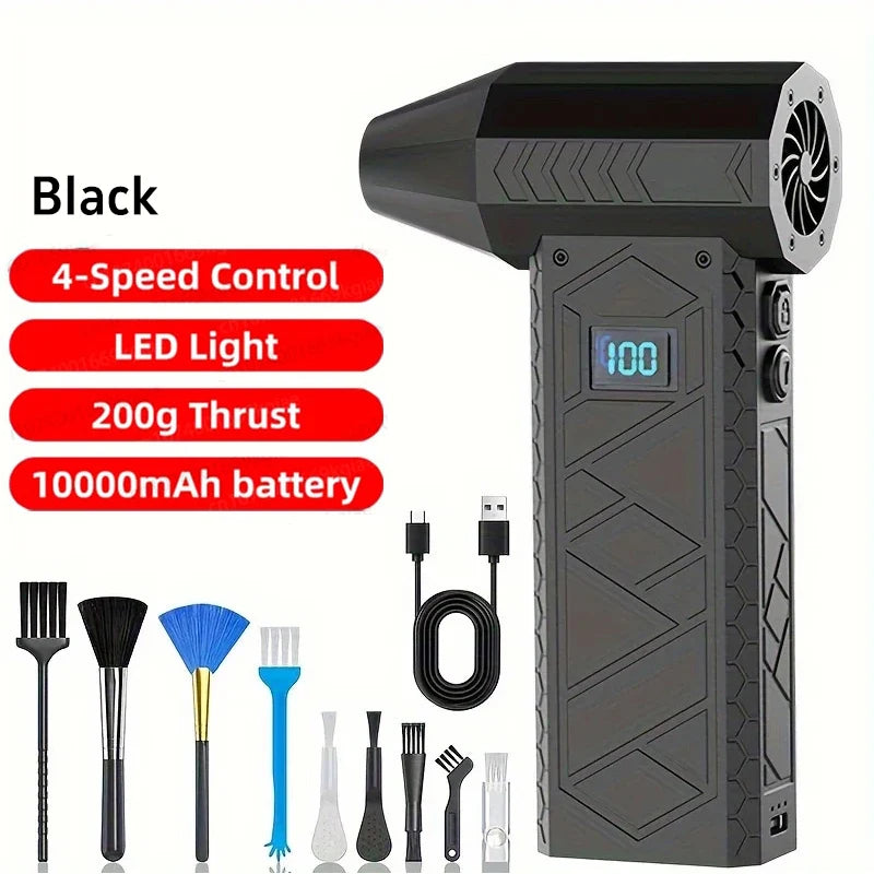130000rpm Turbo Bladeless Electric Fan Air Duster Adjustable Wind Speed Violent Blower Rechargeablelight Portable Fan For Home