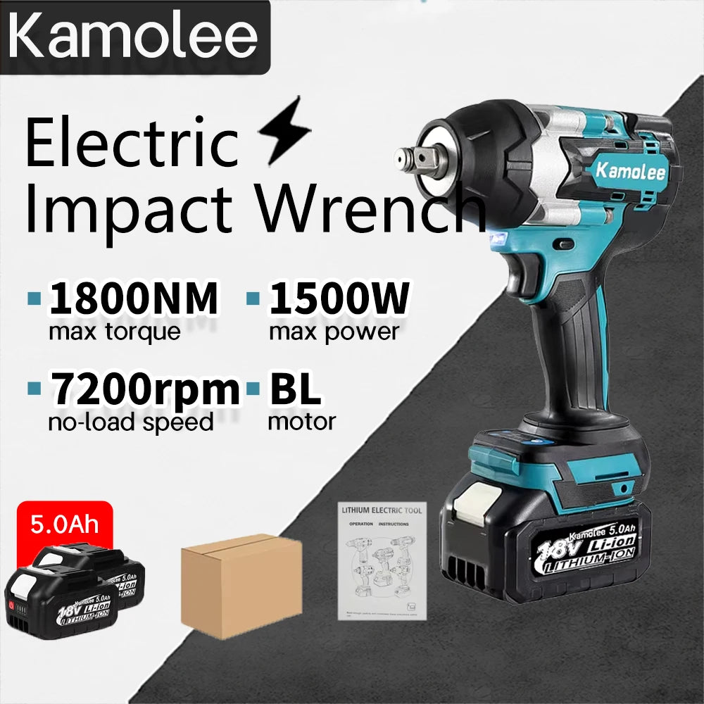Kamolee DTW700 1800NM Cordless Impact Wrench Brushless 18V 1/2" For Car/Truck Repair
