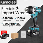 Kamolee DTW700 1800NM Cordless Impact Wrench Brushless 18V 1/2" For Car/Truck Repair