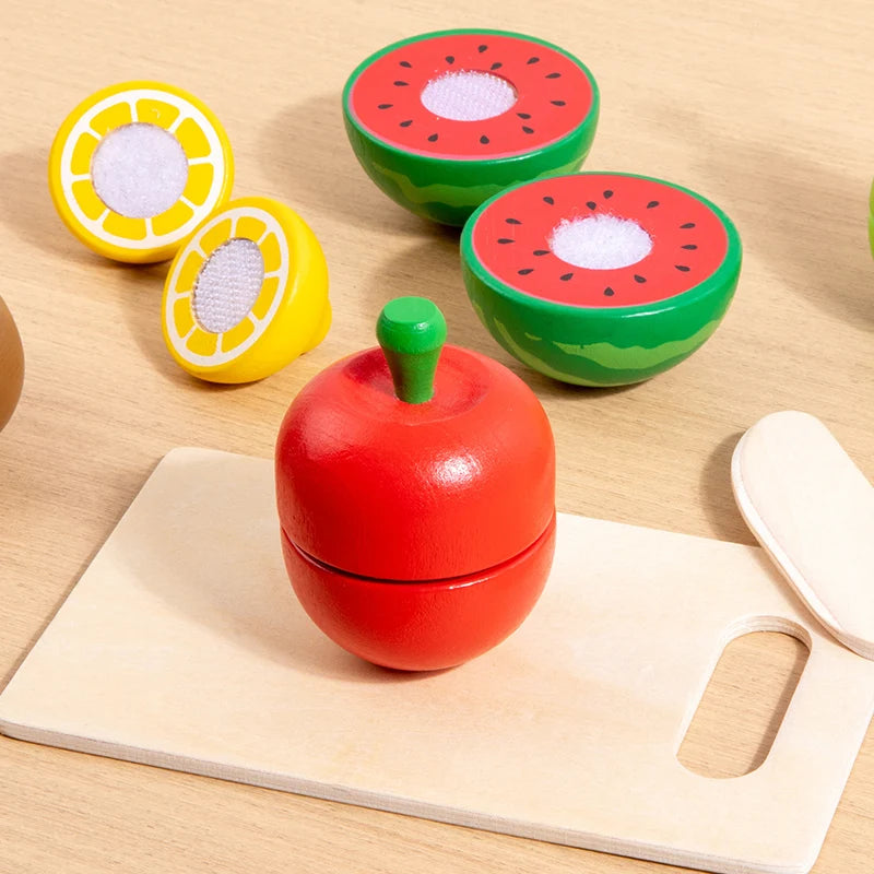 Simulation Kitchen Pretend Toy Wooden Classic Game Montessori Educational Toy For Children Kids Gift Cutting Fruit Vegetable Set