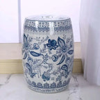 Hand Drawn Blue and White Porcelain Shoe Changing Stool Ceramic Drum Bathroom Neoclassical Imitation Sitting Stool Low Round