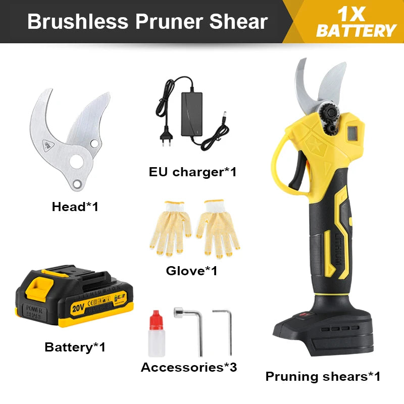 BABEQ 30mm Cordless Electric Scissors Rechargeable Brushless Electric Pruning Shears for Fruit Tree Bonsai Garden Tool Pruner
