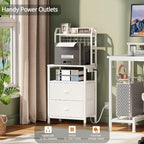 41'' Tall Nightstand with Charging Station, Bedside Table with LED Lights, End Table with 2 Drawers and Storage Shelves
