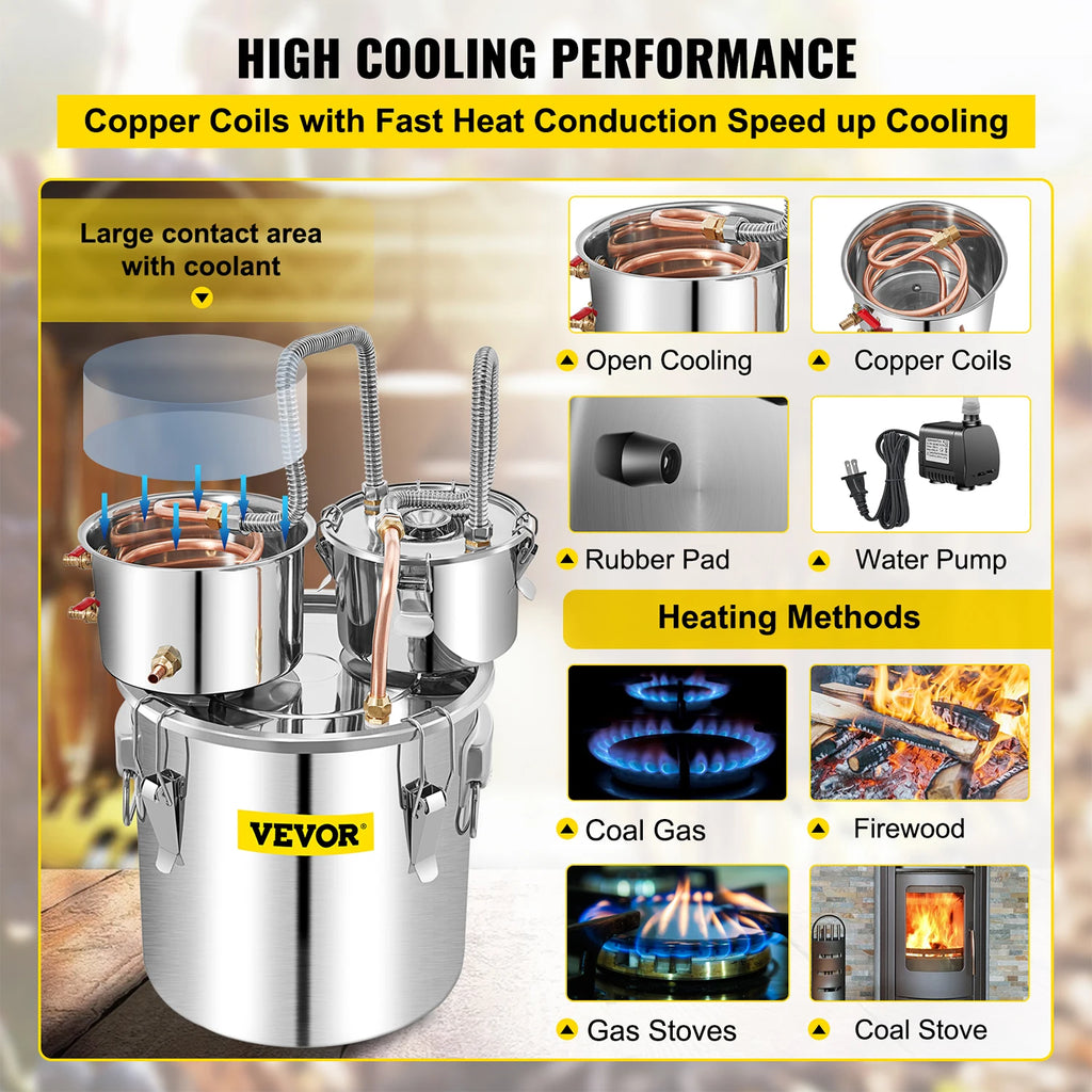VEVOR 50L Alcohol Water Distiller Bottle DIY Moonshine Equipment Stainless Steel Brewing Machine for Whisky Wine Beer Dispenser