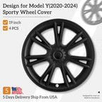 4 PCS 19Inch Sporty Wheel Hub Cap Matte Black Automobile Wheel Hub Fully Wrap Rim Cover Replacement for Tesla Model Y 2020-2024