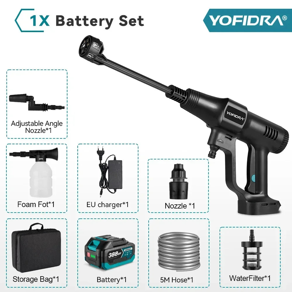 Yofidra 200Bar Brushless Electric Water Gun 3 Gears Cordless Rechargeable Car Garden Cleaning Tools For  18V Battery