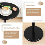 Modern Round Marble Pedestal Side Table - Small Cocktail Table for Patio, Sofa & Chairs - Black Indoor/Outdoor Accent