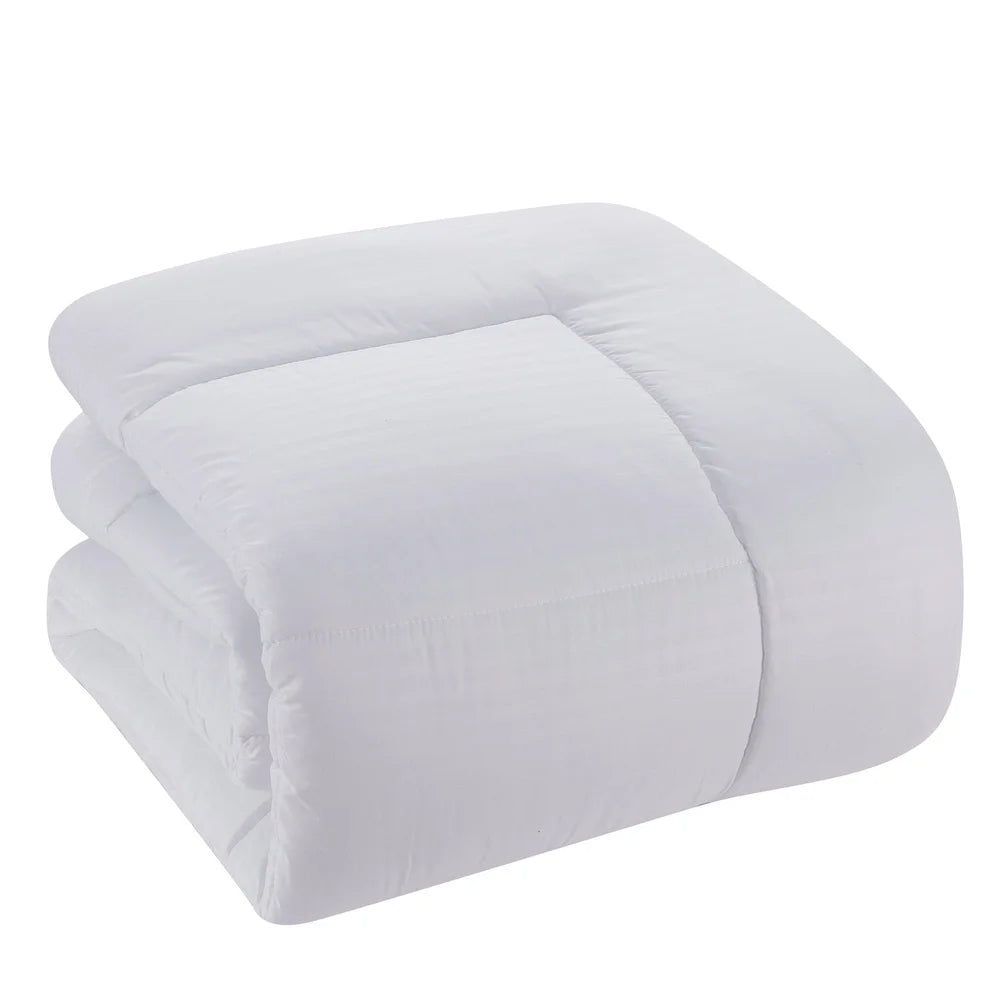 Hotel Dobby Stripe King Bed In A Bag 8 Piece Comforter Sheet Set Microfiber Baffle-Box Bedding Collection