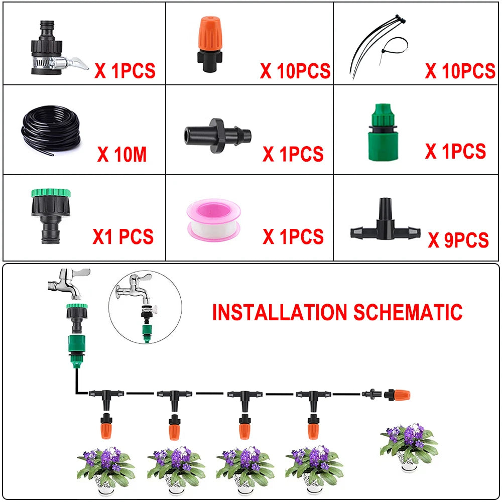 Fog Nozzles irrigation system Portable Misting Automatic Watering 5-40m Garden hose Spray head with 4/7mm tee and connector