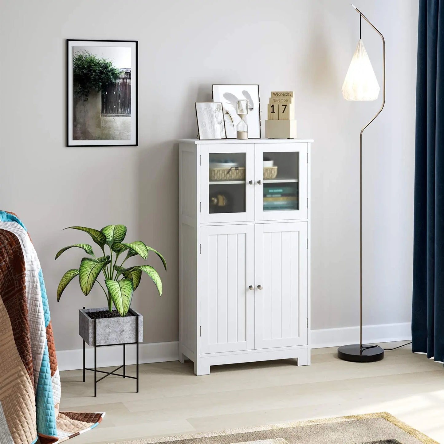 Bathroom wardrobe, bathroom wardrobe with 4 doors, storage s wardrobe with adjustable shelves, for bathroom, bedroom