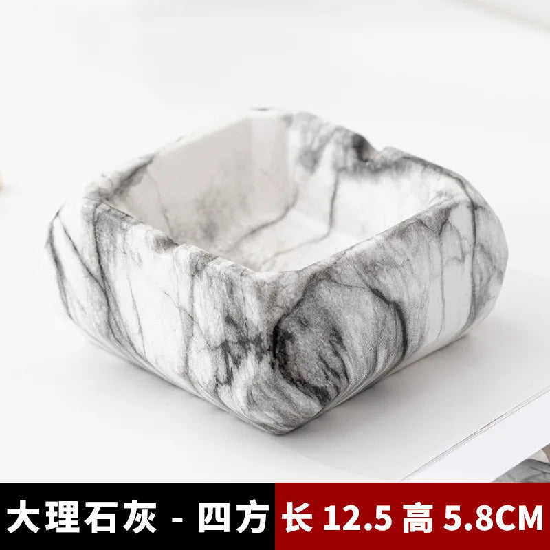 European-style Marble Texture Ashtray Creative Ceramic Ashtray Anti-flying Ash Office Living Room Modern Desktop Decoration