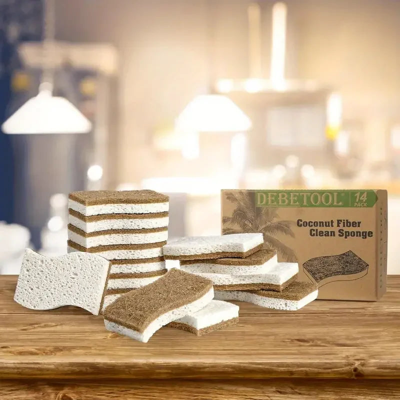 6/12Pcs Natural Kitchen Sponge Cellulose and Coconut Scrubber for Dishes Pack of Household Cleaning Sponges White