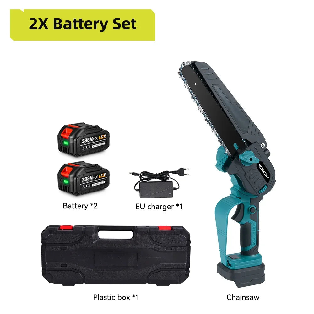 NEWBENY 8 Inch Brushless Electric Chainsaw with Oil Cordless Garden Pruning Chainsaw Woodworking Tool For Makita 18V Battery Pin