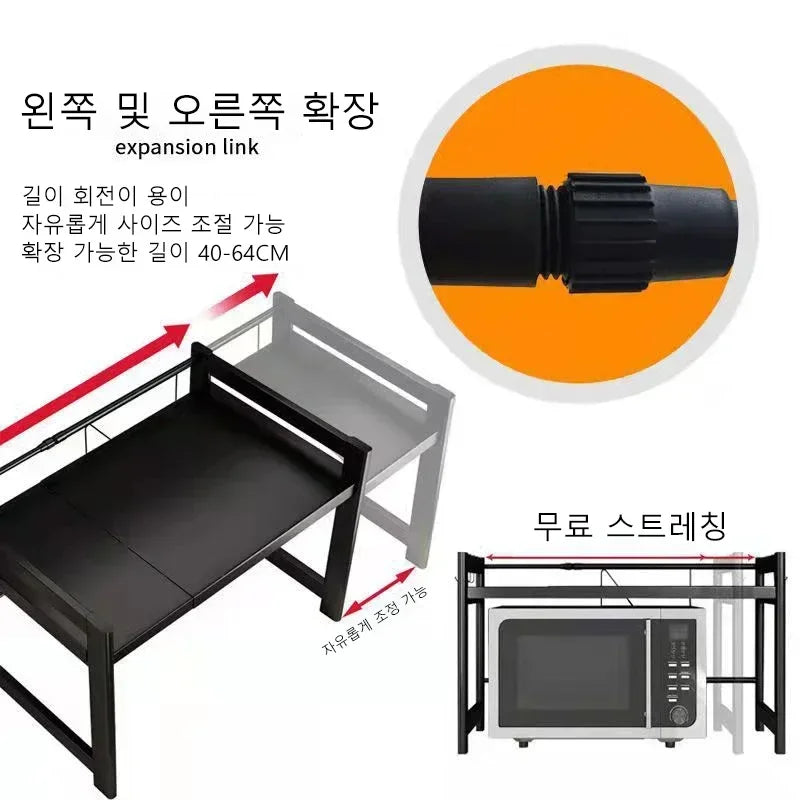 Retractable Kitchen Shelf Microwave Rack Oven Rack Rice Cooker Rack Storage Household 2 Layer Seasoning Storage Rack Holder