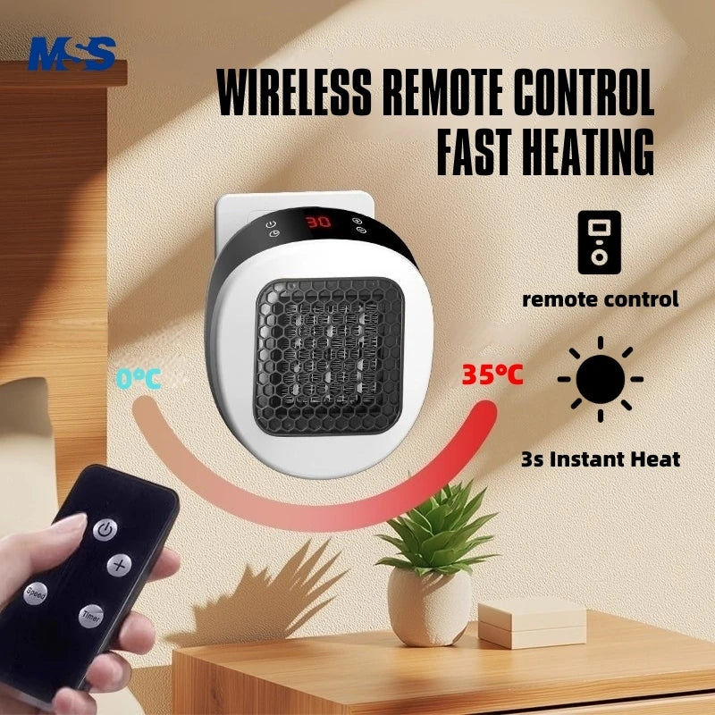 MSS 600W Plug In Heater Wall Mounted Heater Intelligent Air Heater Home Heating Warmer Fan for Home Bathroom Bedroom PTC Ceramic