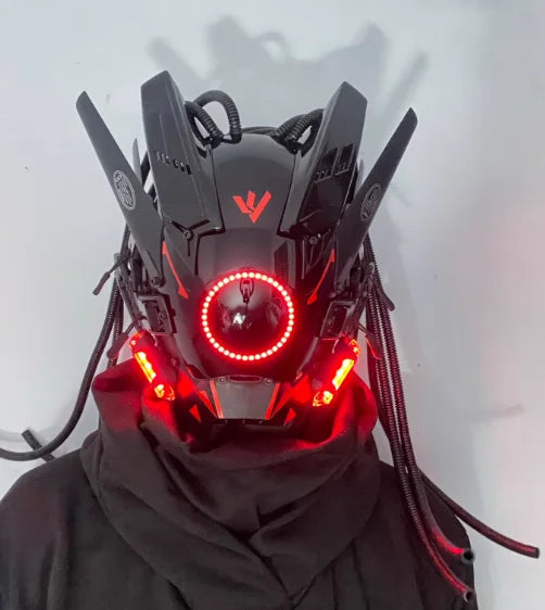 Rechargeable LED Helmet Mask Futuristic Light-Up Face Cover for Rave Festival Cosplay Party RGB Programmable Adjustable Gear