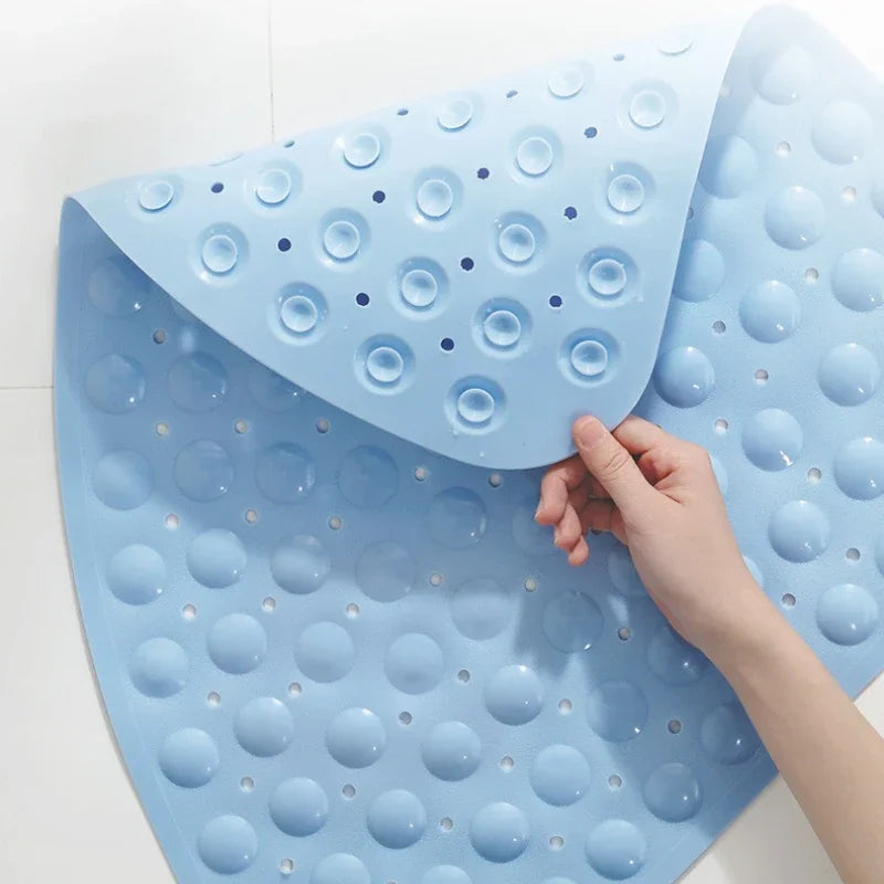 Washable Corner Shower Carpet Floor Mat Toilet PVC Shower Mat  Fan-shaped Suction Cup Anti-slip Pad Cushion