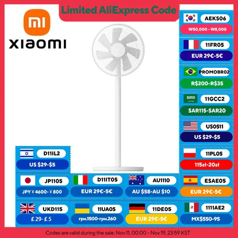 XIAOMI MIJIA Smart DC Inverter Floor Fan 1X Upgrade With 7-Blade,140° Wide-Angle Airflow,Low 25.6dB Noise,Wired Fan With Adapter