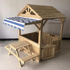 Wood Kids Play House Wooden Children Playhouse Outdoor Kids Playhouse with Play Kitchen Snack Bar Window Picnic Bench
