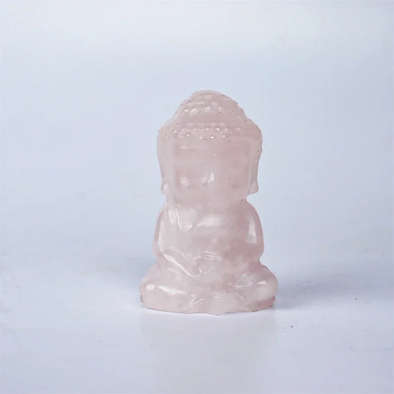 Hand-carved Bady Buddha Mini Figurine Stone Rose Quartz Crystal Craft Gemstone Statue Healing Feng Shui Religion Home Ornament