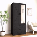 Armoire Wardrobe Closet with Doors & Mirror,72‘‘ Wardrobe Cabinet with 2 Drawers & Hanging Rod,Clothing Storage Adjustable Shelf