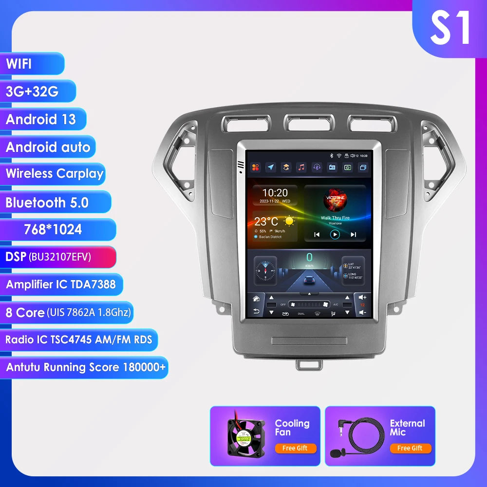 Hizpo For Tesla Style Car Radio For Ford Mondeo Mk4 Galaxy A/C 2007-2010 Carplay Screen Monitor Navigation Head Unit Player DSP