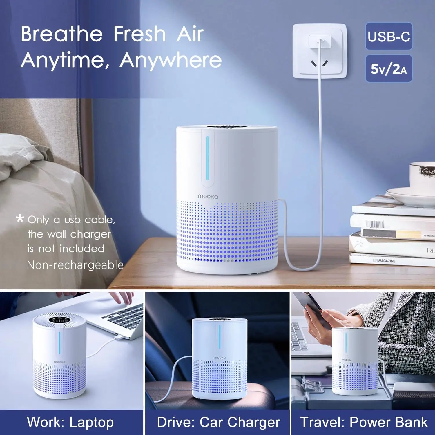 Air Purifiers for Bedroom Home 430 Sq.Ft, H13 HEPA Filter Small Portable Air Purifier for Car RV