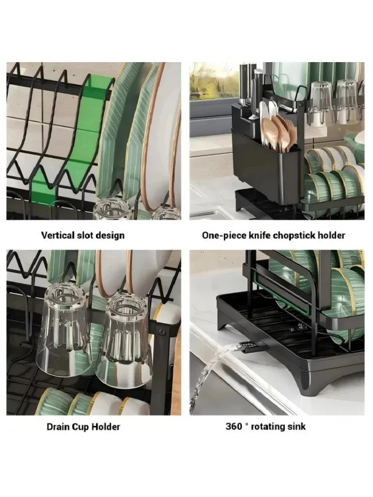 New Home Kitchen Dish Drain Rack Countertop Storage Rack with Cup Knife Holder Multifunctional Dishes Chopsticks Organizer