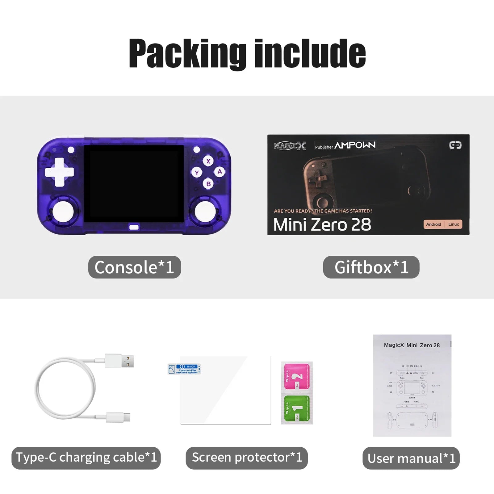 AMPOWN Mini Zero 28 Handheld Game Console 2.8'' IPS Screen AllWinner A133P CPU Android OS Wifi MAGICX ZERO28 Video Player Gifts