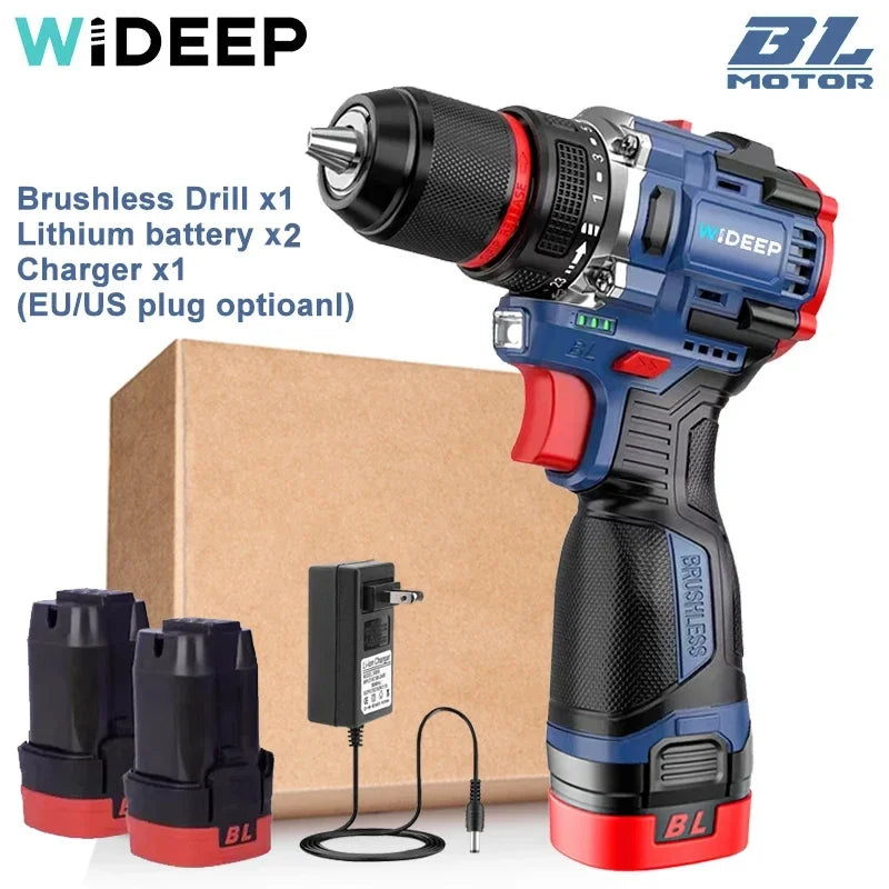 16.8V 70N.m Brushless Cordless Drill Self-locking Chuck Electric Screwdriver 20+1 Torque 2-Speeds Power Tools 2x 2.0Ah Batteries