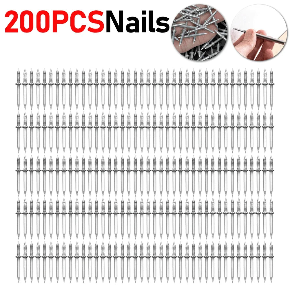 300-10pcs Double Head Nails Anti-Rust Double-Head Seamless Thread Nail Hard Thread Screws Set for Solid Wood Skirting Boards