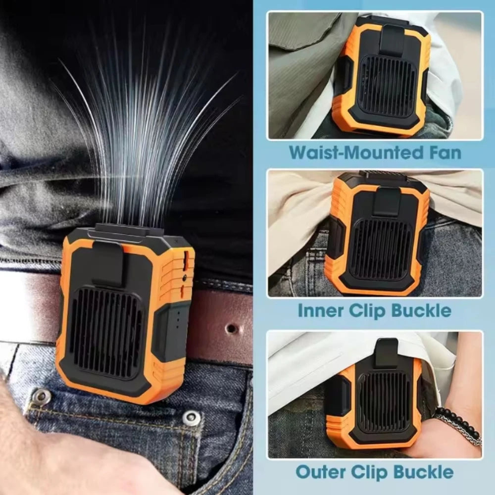 Portable Waist Fan, Rechargeable Hanging Neck Fan, Wearable Belt Shirt