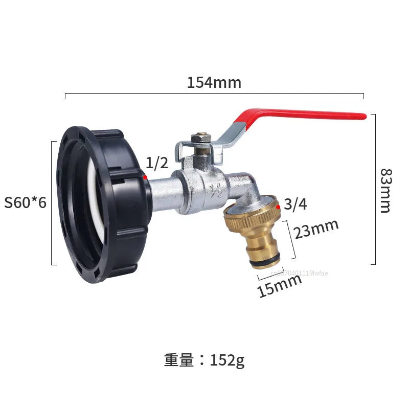 S60 Coarse Thread IBC Tank Tap Connecter x 16mm 1/2'' 3/4'' Water Coupling Adapter Garden Home Replacement Valve Fitting Faucet