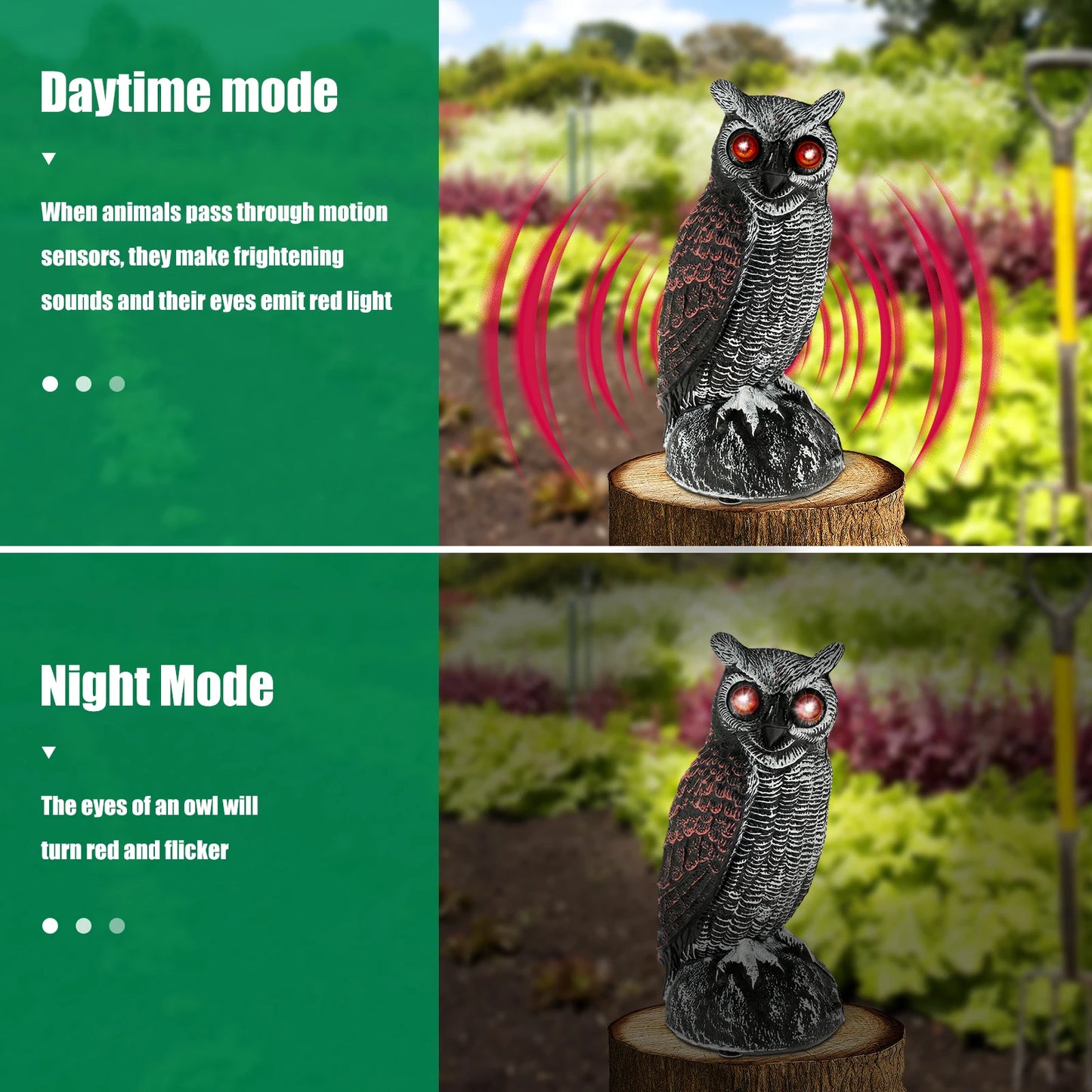 New Solar Owl Scare Bird Control Devices Waterproof Garden Fake Owl Deterrent Decoration With Scary Sound and Eyes Emit Light