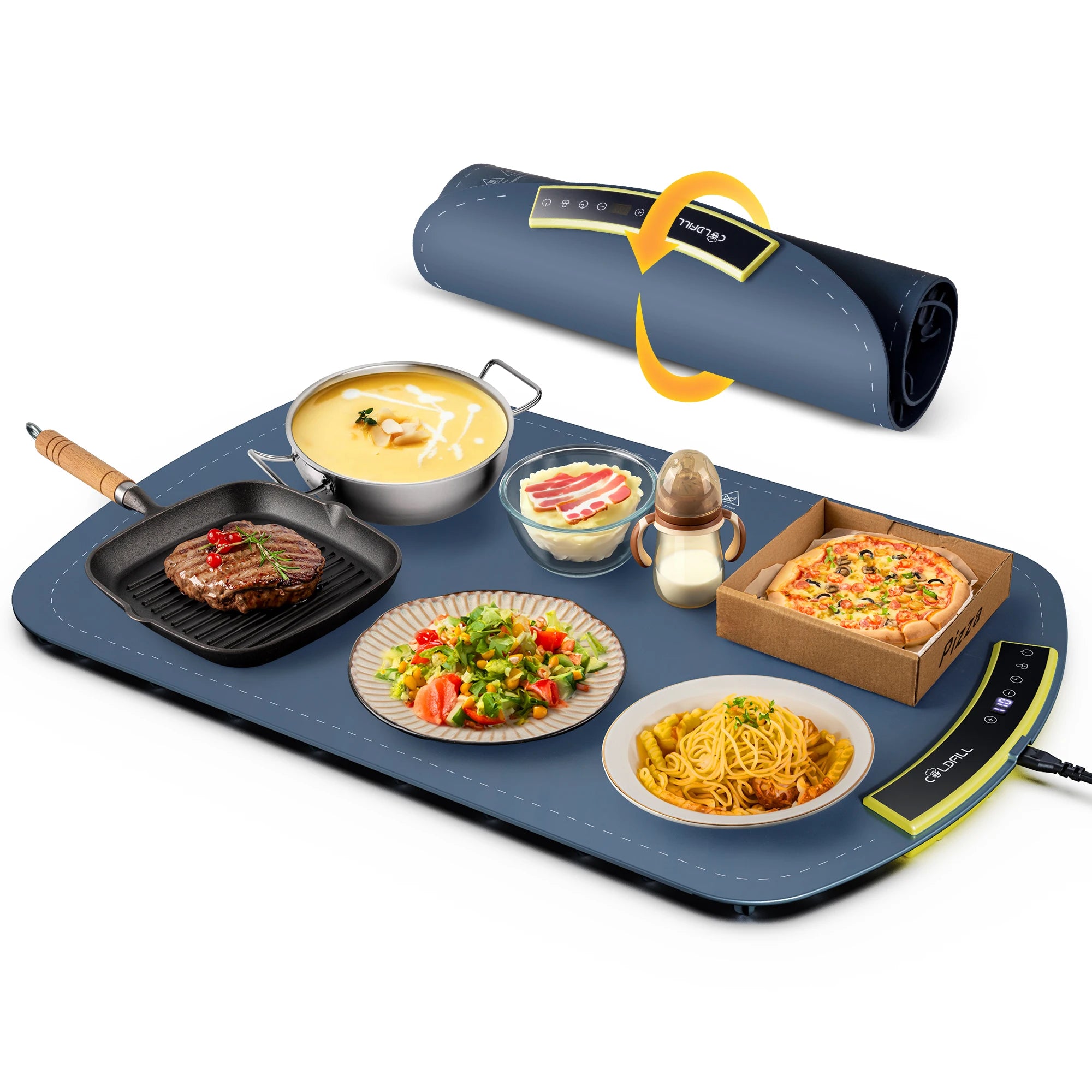 Electric Food Warming Tray Foldable Mat 8 TEMP Setting, Full-surface Heat in 5s Easy to Clean Nano-Material for Parties Family