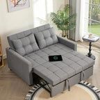 52" Sleeper Sofa with Pull-Out Bed, 3-in-1 Convertible Sofa Bed, Loveseat with Stepless Adjustable Backrest and Side Pocket
