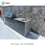 Customized Villa Outdoor Kitchen Factory Direct Stainless Steel 6 Burner Gas Grill Party BBQ Powder Coated Sink Refrigerator