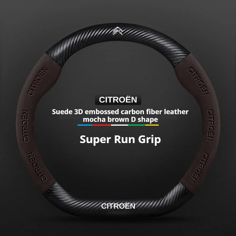 For Citroen C1 C2 C3 C4 C5 C6 VTS Xsara C-Crosser Berlingo Jumpy Carbon fiber Suede Car Steering Wheel Cover Auto Accessories