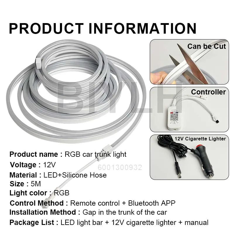 For Tesla Model Y 2021-2024 Frunk Brighten LED Strip APP Control RGB Flow Light Waterproof Flexible Trunk Silicone Interior Lamp