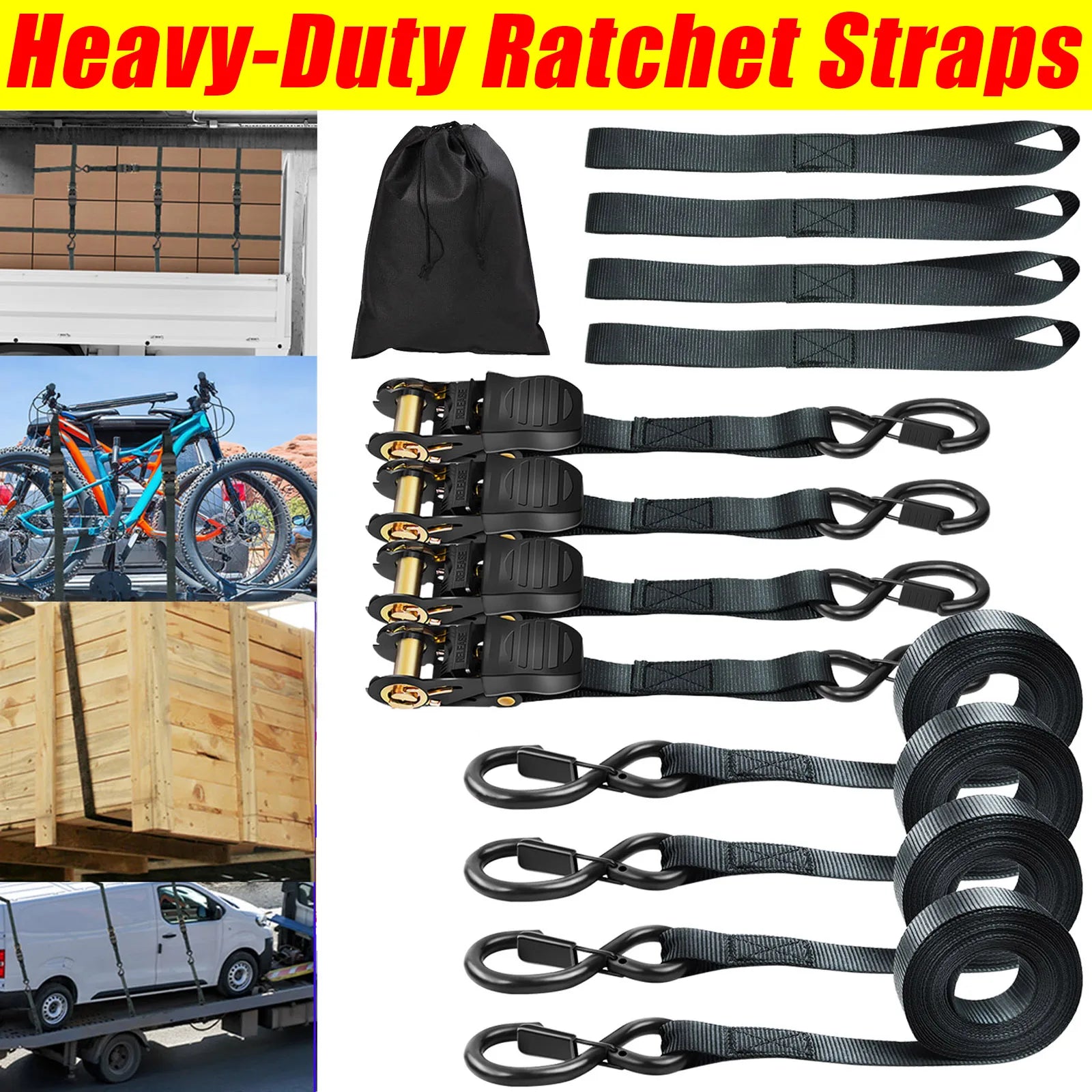 DayPlus Heavy-Duty Car & Truck Front Cargo Ratchet Strap with Metal Buckle Adjustable Secure Tie-Down for Safe Luggage Transport