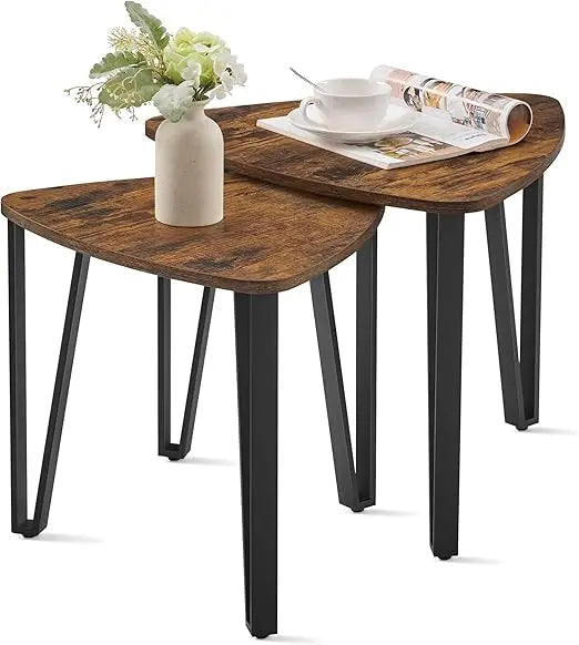 Nesting Coffee Tables, End Tables Set of 2 for Living Room Bedroom, Industrial Small Stacking Side Tables with Metal Frame for