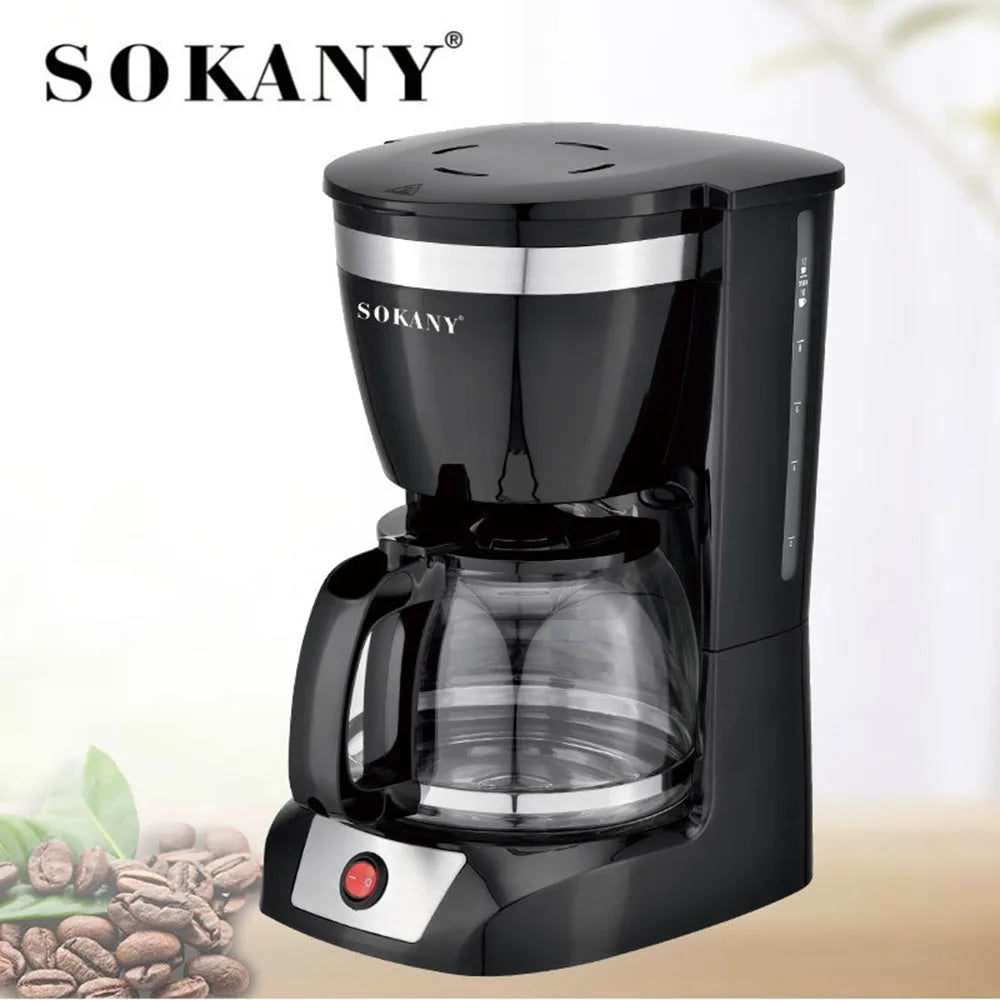12 Cups Small Home Automatic American Drip Steam Coffee Maker, Brew Tea, Suitable for Home and Office