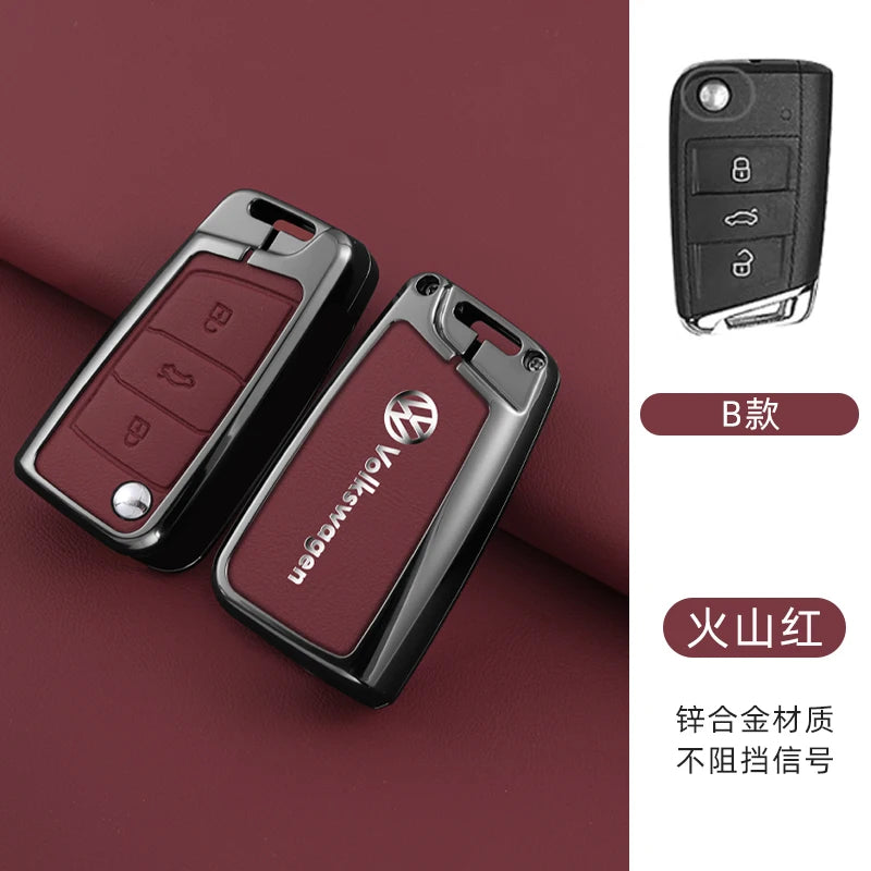 Leather Car Remote Key Case Fob Cover Protector Holder Shell For VW Volkswagen Golf 7 MK7 Tiguan MK2 T-roc T-cross Accessories