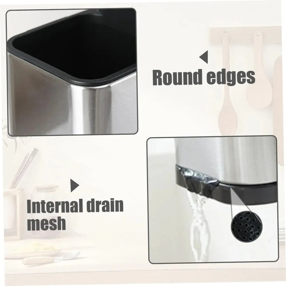 Kitchen Utensils Holder Stainless Steel Cutlery Holder with Draining Hole Anti-Slip Rustproof Cutlery Caddy for Spoons Forks