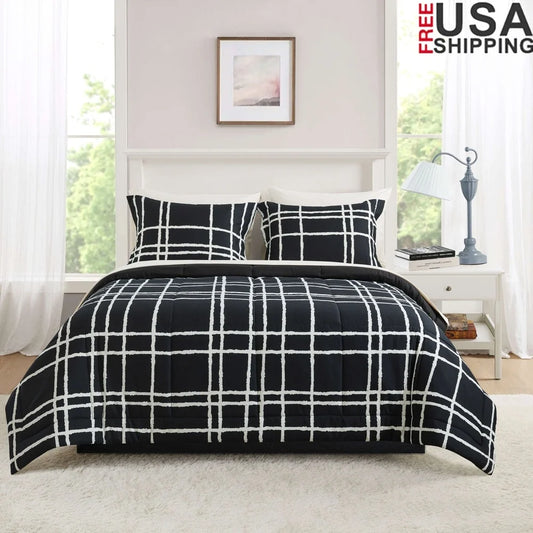7 Piece Reversible Comforter Set with Sheets Pillow Shams Soft Polyester Machine Washable Bedding Set Adults Teens Kids