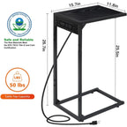 Set of 2 C-Shaped End Tables w/ Charging Station | USB & Outlets | Slide-Under Couch Design for Living Room/Bedroom | Black
