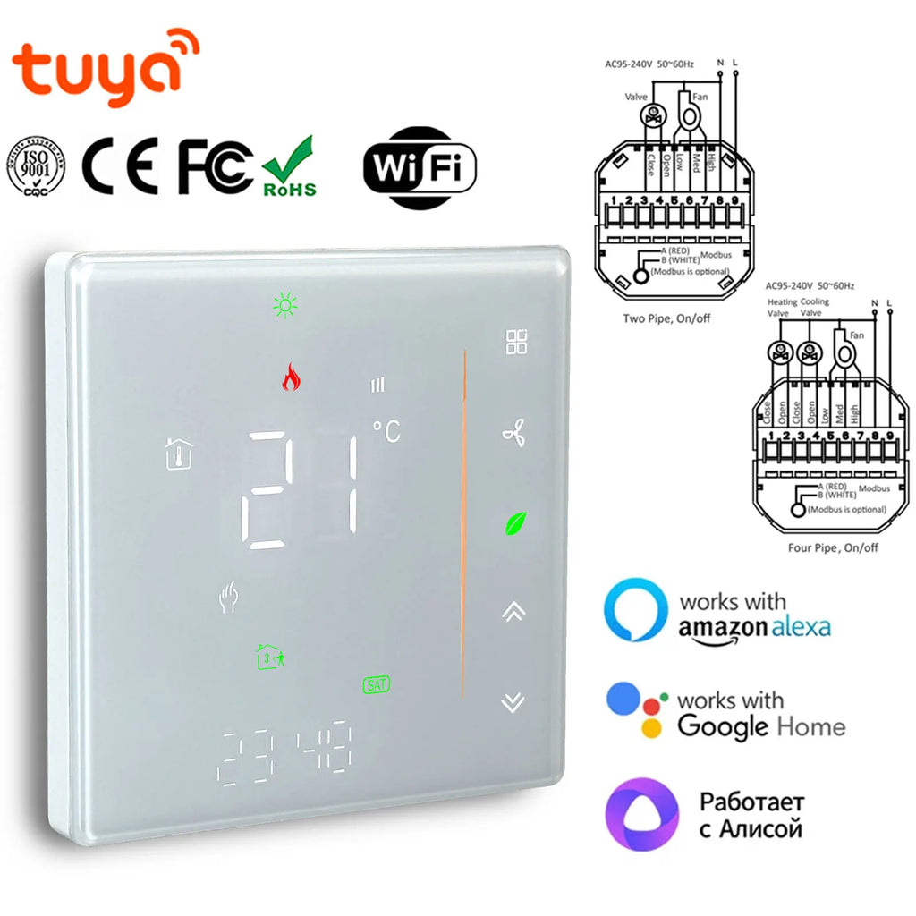 Zigbee & Wi-Fi & MODBUS TUYA Thermostat for Fan Coil Unit, 2P/4P, Cooling/Heating Function,RS485 95-240V, Smart HVAC Control